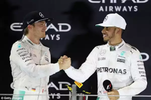 Lewis Hamilton reacts to Nico Rosberg